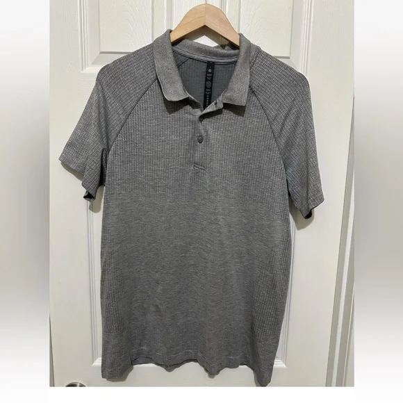 Lululemon Metal Vent Tech Polo Shirt Mens L Gray Black Golf Performance - Picture 3 of 9